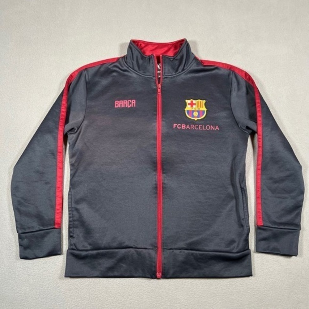 FC Barcelona Womens Track Jacket Gray Red Full Zip Soccer Barca L Athletic Fit